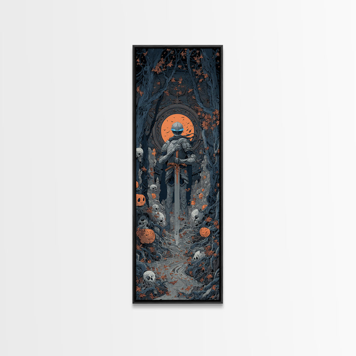 The Spectral Knight, Tall Narrow Wall Art, Haunted Gothic Art, Framed Canvas Print, Halloween Wall Decor, Gothic Home Decor