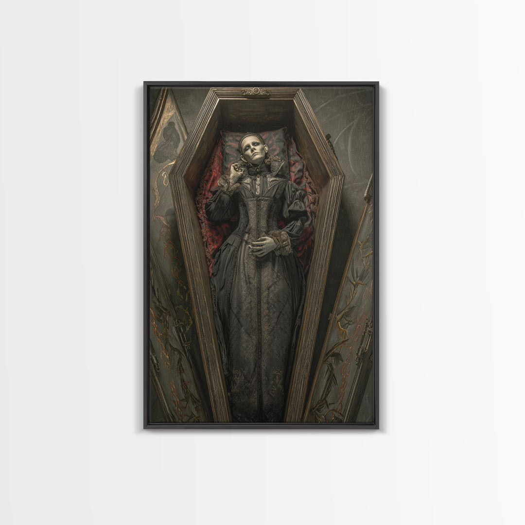 The Coffin Sleeper, Vertical Wall Art, Gothic Horror Wall Art, Framed Canvas Print, Halloween Wall Decor, Gothic Home Decor