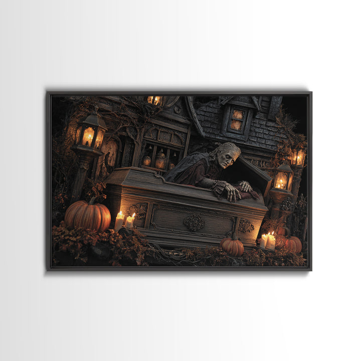 The Coffin Sleeper, Landscape Wall Art, Gothic Horror Wall Art, Framed Canvas Print, Halloween Wall Decor, Gothic Home Decor
