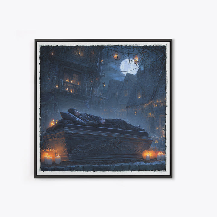 The Coffin Sleeper, Square Wall Art, Dark Halloween Decor, Canvas Print, Halloween Wall Decor, Gothic Home Decor, Seasonal Home Decor
