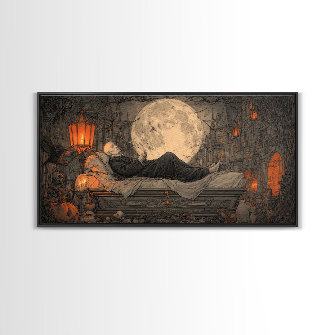 The Coffin Sleeper, Wide Panoramic Art, Dark Halloween Decor, Canvas Print, Halloween Wall Decor, Gothic Home Decor, Statement Wall Art