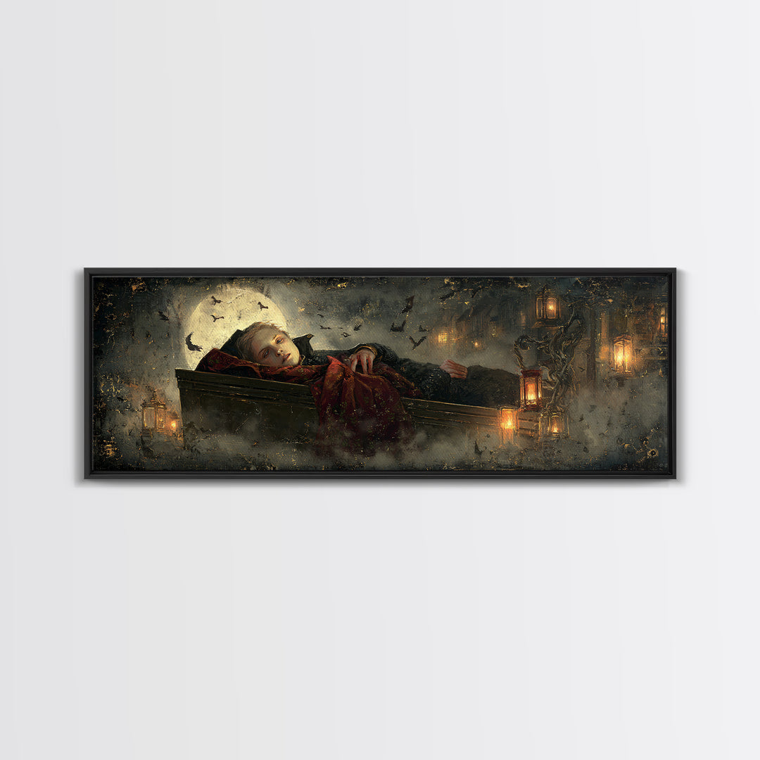 The Coffin Sleeper, Extra Wide Wall Art, Gothic Horror Wall Art, Framed Canvas Print, Halloween Wall Decor, Gothic Home Decor