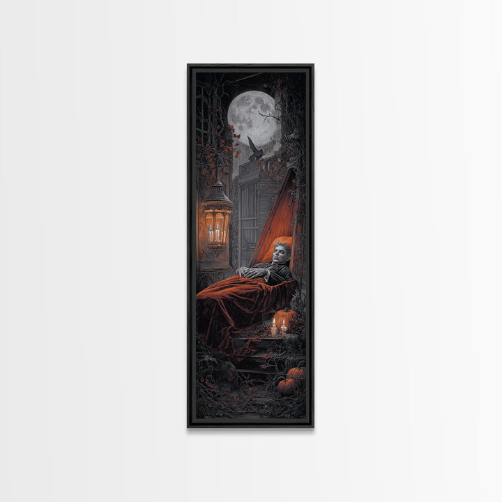 The Coffin Sleeper, Tall Narrow Wall Art, Spooky Home Decor, Canvas Print, Halloween Wall Decor, Gothic Home Decor, Spooky Wall Decor
