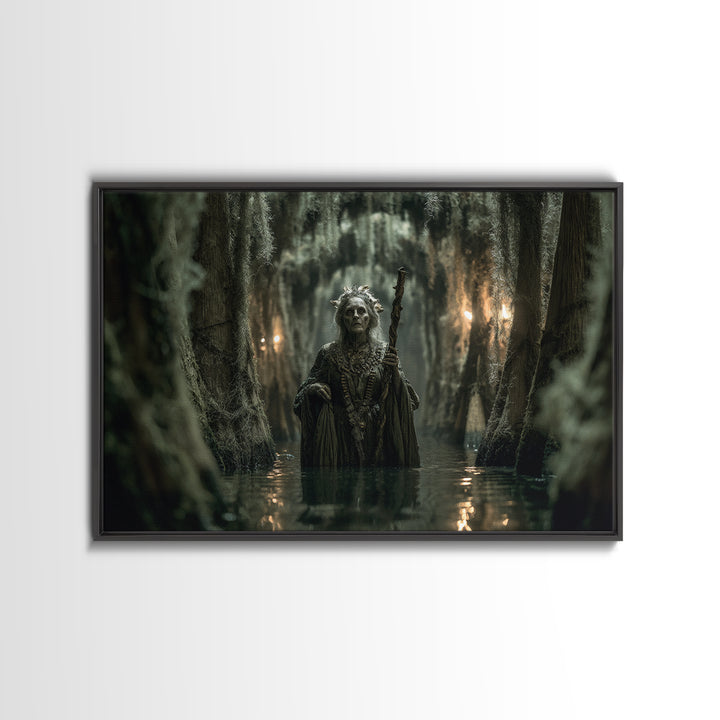 The Swamp Witch, Landscape Wall Art, Gothic Horror Wall Art, Framed Canvas Print, Halloween Wall Decor, Gothic Home Decor