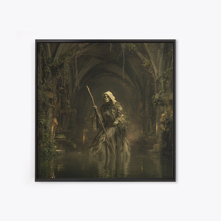 The Swamp Witch, Square Wall Art, Macabre Wall Art, Framed Canvas Print, Halloween Wall Decor, Gothic Home Decor, Seasonal Home Decor
