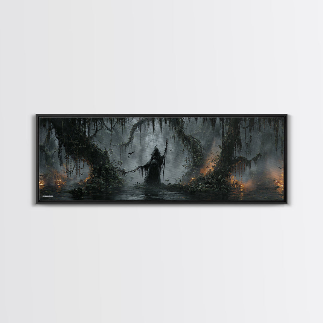 The Swamp Witch, Extra Wide Wall Art, Spooky Home Decor, Canvas Print, Halloween Wall Decor, Gothic Home Decor, Macabre Wall Art