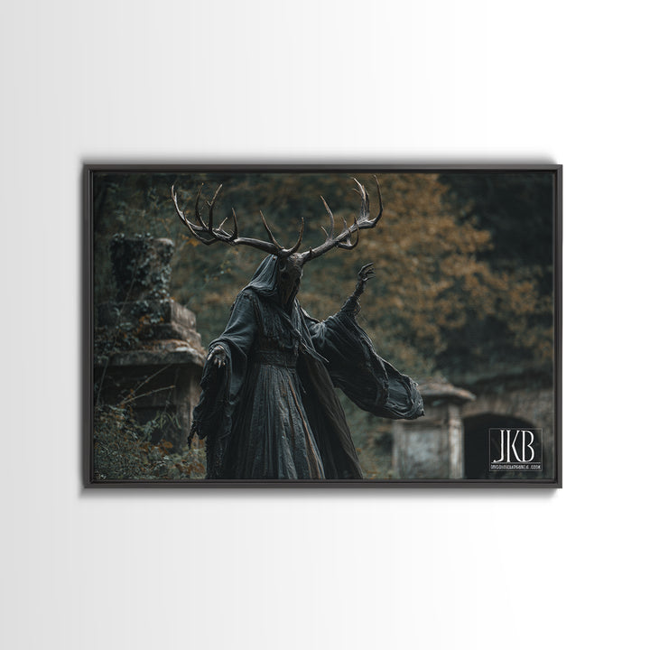 The Antlered Forest Spirit, Landscape Wall Art, Dark Halloween Decor, Canvas Print, Halloween Wall Decor, Gothic Home Decor
