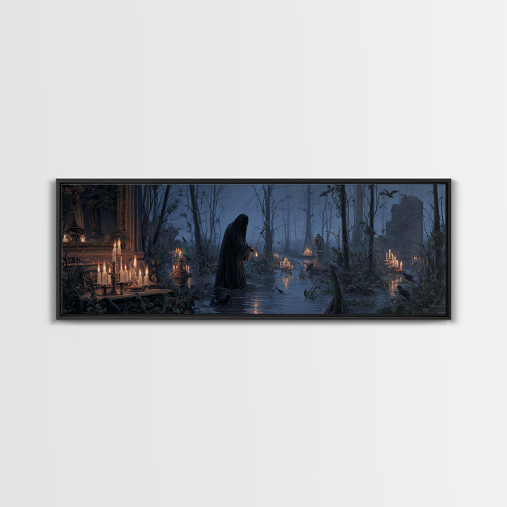The Will-O'-The-Wisp Shepherd, Extra Wide Wall Art, Spooky Home Decor, Canvas Print, Halloween Wall Decor, Gothic Home Decor