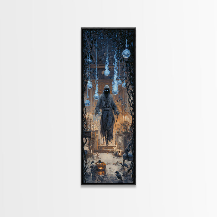 The Will-O'-The-Wisp Shepherd, Tall Narrow Wall Art, Dark Halloween Decor, Canvas Print, Halloween Wall Decor, Gothic Home Decor