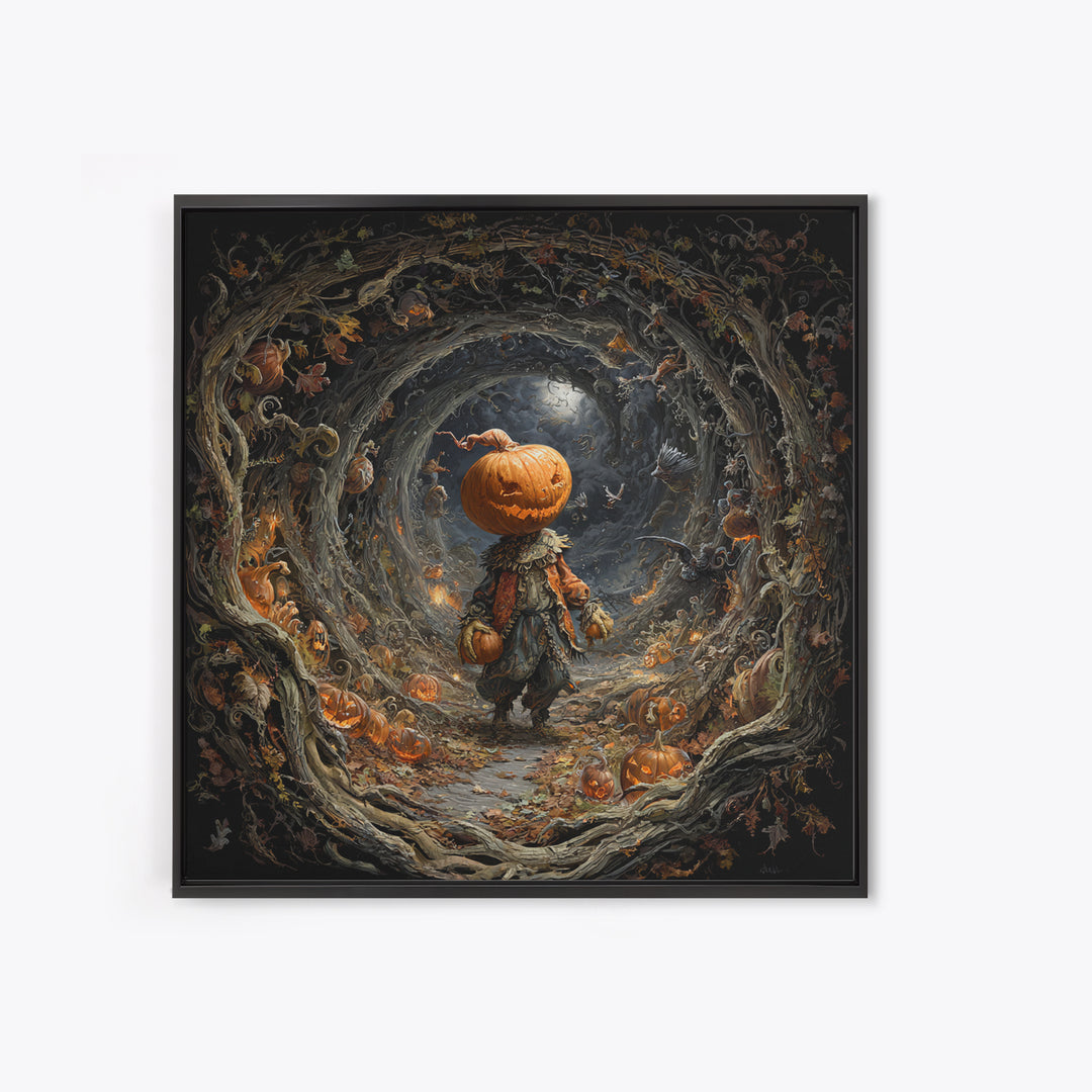 The Pumpkin Patch Goblin, Square Wall Art, Haunted Gothic Art, Framed Canvas Print, Halloween Wall Decor, Gothic Home Decor