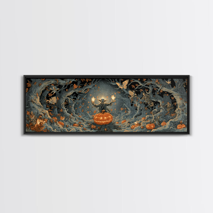 The Pumpkin Patch Goblin, Extra Wide Wall Art, Gothic Horror Wall Art, Framed Canvas Print, Halloween Wall Decor, Gothic Home Decor