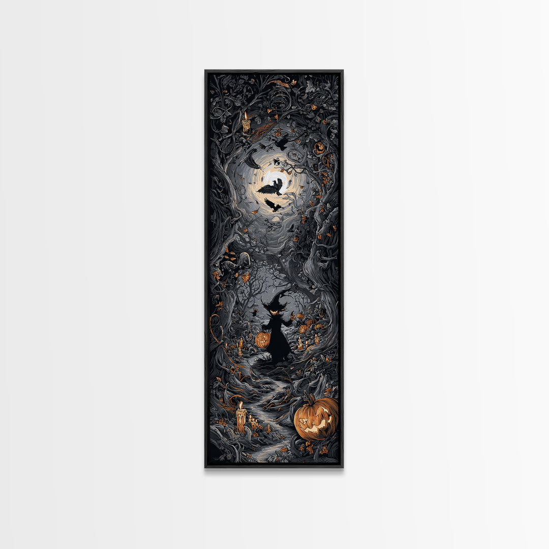The Pumpkin Patch Goblin, Tall Narrow Wall Art, Haunted Gothic Art, Framed Canvas Print, Halloween Wall Decor, Gothic Home Decor
