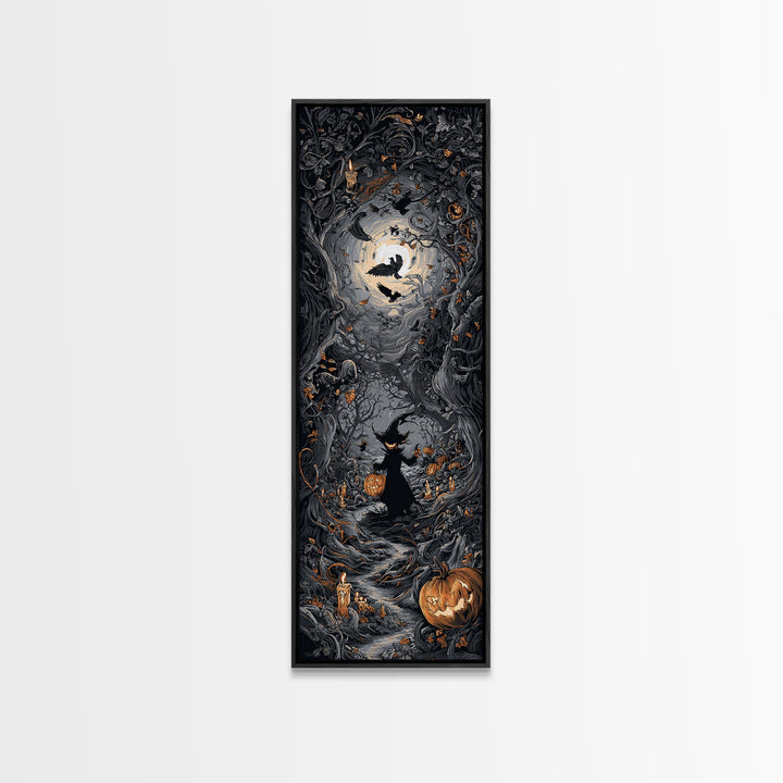 The Pumpkin Patch Goblin, Tall Narrow Wall Art, Haunted Gothic Art, Framed Canvas Print, Halloween Wall Decor, Gothic Home Decor