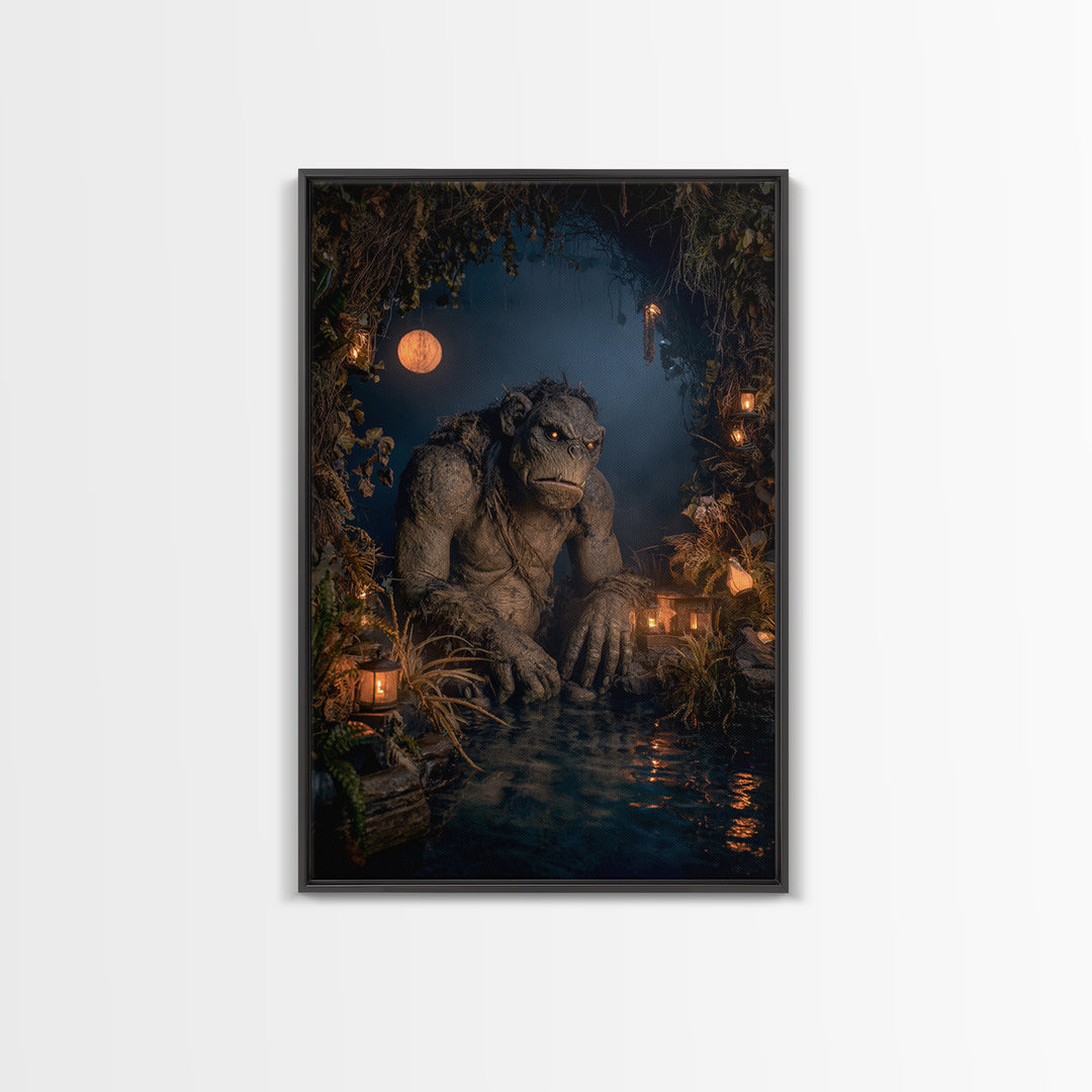 The Bridge Troll At Midnight, Vertical Wall Art, Dark Halloween Decor, Canvas Print, Halloween Wall Decor, Gothic Home Decor