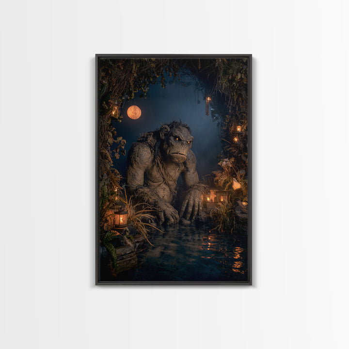 The Bridge Troll At Midnight, Vertical Wall Art, Dark Halloween Decor, Canvas Print, Halloween Wall Decor, Gothic Home Decor