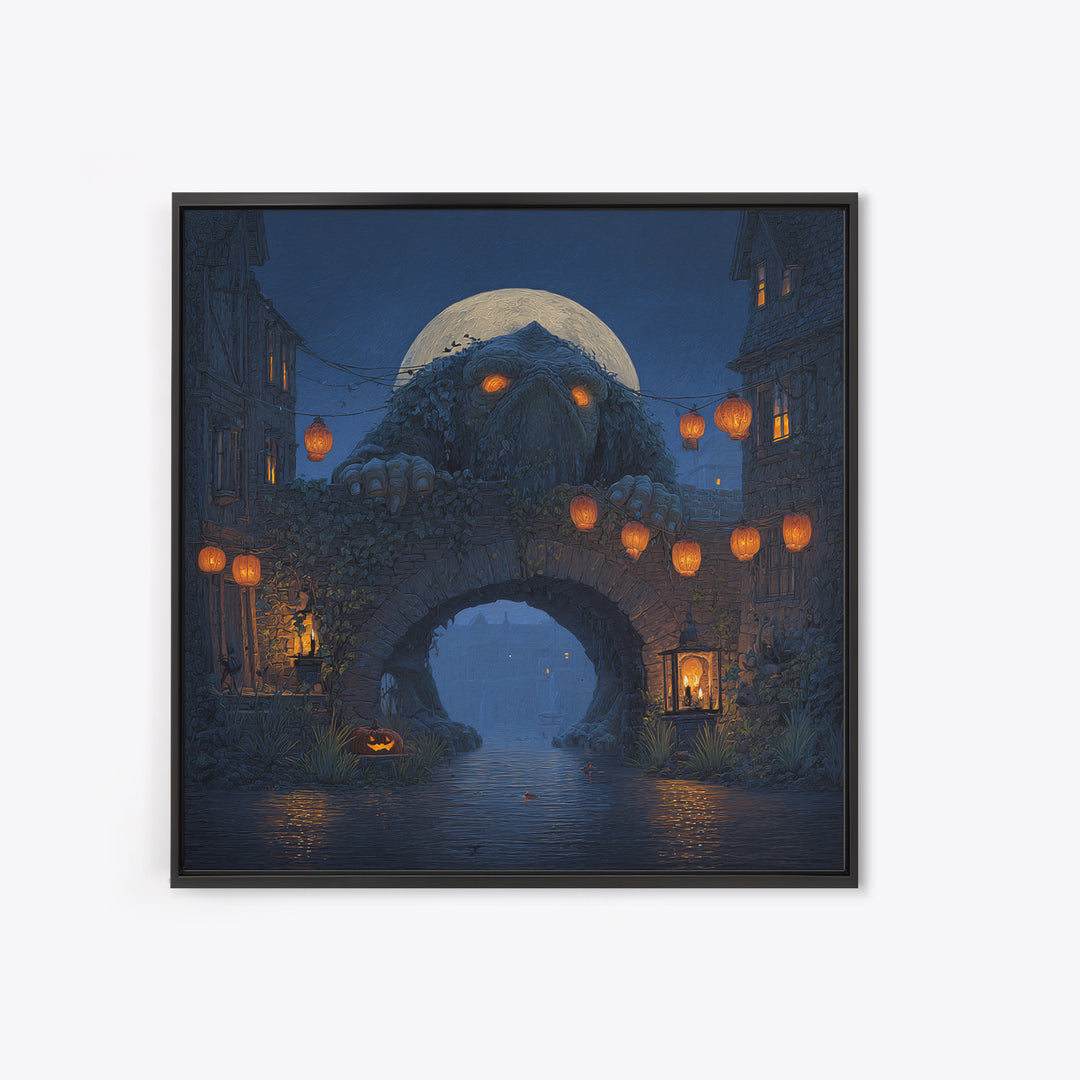 The Bridge Troll At Midnight, Square Wall Art, Spooky Home Decor, Canvas Print, Halloween Wall Decor, Gothic Home Decor, Halloween Decor