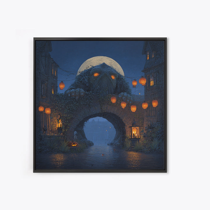 The Bridge Troll At Midnight, Square Wall Art, Spooky Home Decor, Canvas Print, Halloween Wall Decor, Gothic Home Decor, Halloween Decor