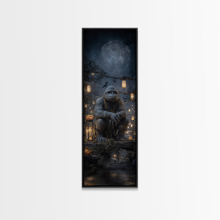 The Bridge Troll At Midnight, Tall Narrow Wall Art, Macabre Wall Art, Framed Canvas Print, Halloween Wall Decor, Gothic Home Decor