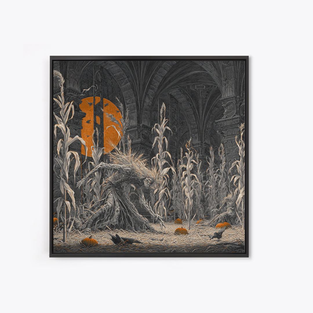 The Cornfield Crawler, Square Wall Art, Gothic Horror Wall Art, Framed Canvas Print, Halloween Wall Decor, Gothic Home Decor