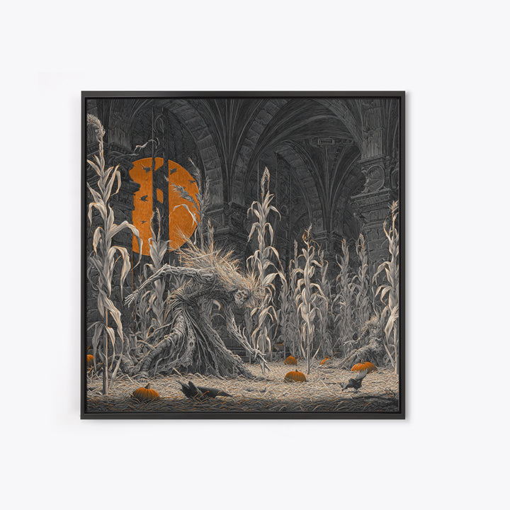 The Cornfield Crawler, Square Wall Art, Gothic Horror Wall Art, Framed Canvas Print, Halloween Wall Decor, Gothic Home Decor