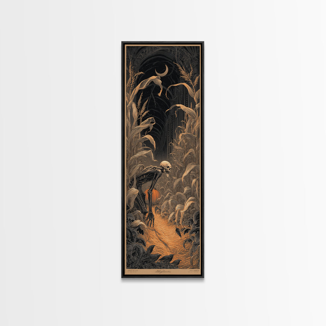 The Cornfield Crawler, Tall Narrow Wall Art, Macabre Wall Art, Framed Canvas Print, Halloween Wall Decor, Gothic Home Decor