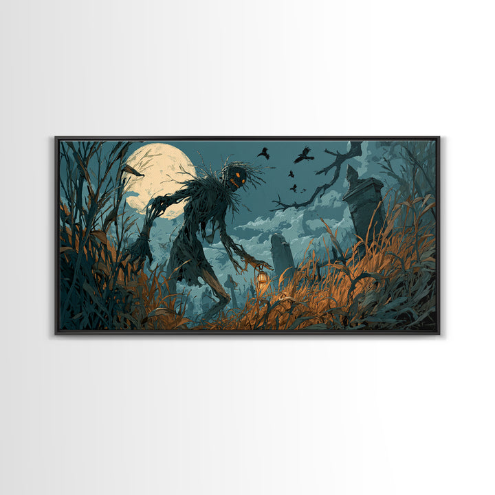 The Harvest Demon, Wide Panoramic Art, Dark Halloween Decor, Canvas Print, Halloween Wall Decor, Gothic Home Decor, Macabre Wall Art