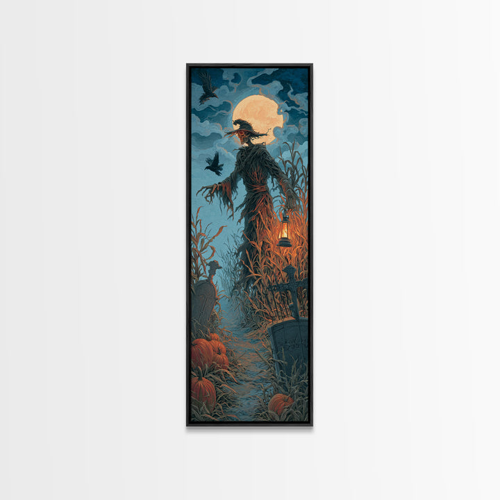 The Harvest Demon, Tall Narrow Wall Art, Gothic Horror Wall Art, Framed Canvas Print, Halloween Wall Decor, Gothic Home Decor
