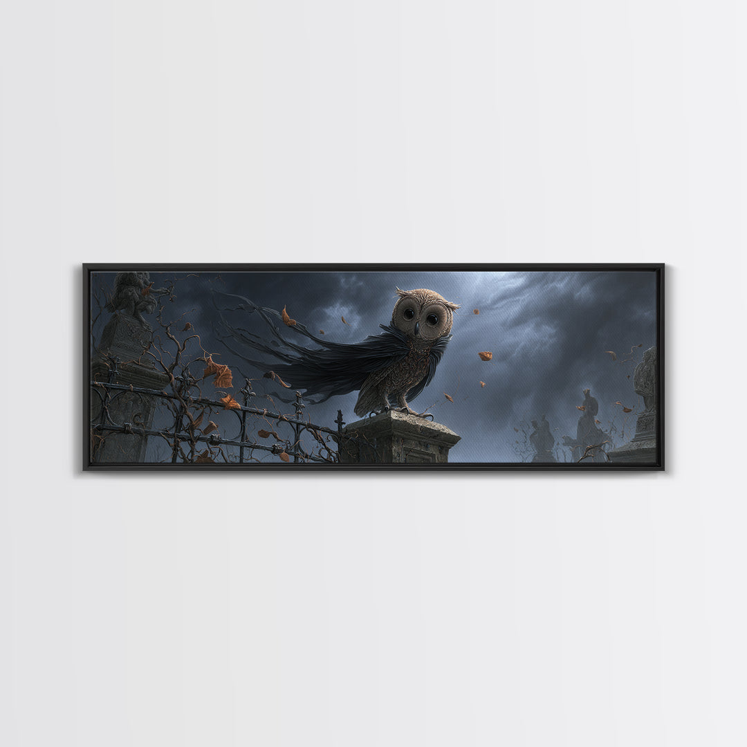 The Owl-Faced Omen, Extra Wide Wall Art, Dark Fantasy Wall Art, Canvas Print, Halloween Wall Decor, Gothic Home Decor, Spooky Wall Decor