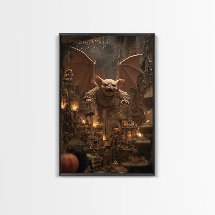 The Bat-Winged Imp, Vertical Wall Art, Macabre Wall Art, Framed Canvas Print, Halloween Wall Decor, Gothic Home Decor, Spooky Wall Decor