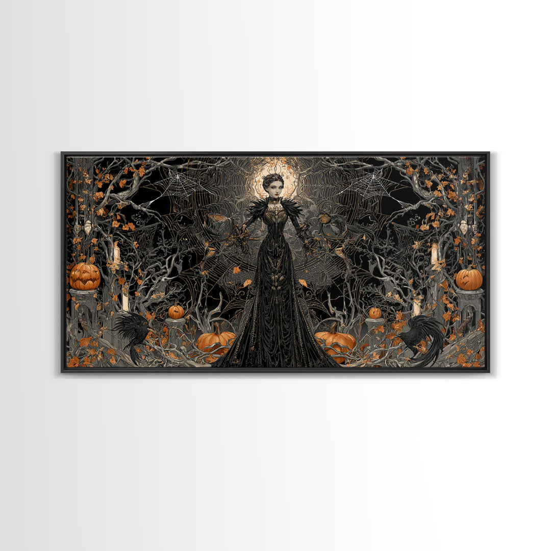 The Spider Queen, Wide Panoramic Art, Dark Halloween Decor, Canvas Print, Halloween Wall Decor, Gothic Home Decor, Dark Fantasy Art