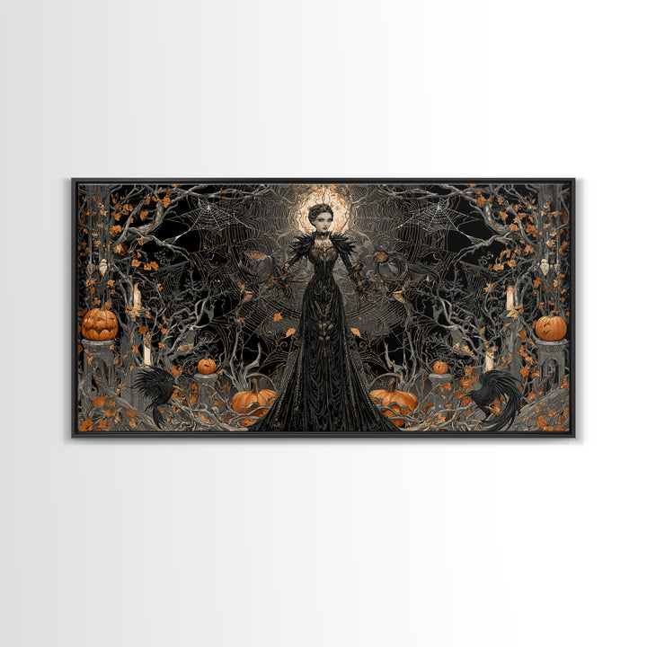 The Spider Queen, Wide Panoramic Art, Dark Halloween Decor, Canvas Print, Halloween Wall Decor, Gothic Home Decor, Dark Fantasy Art