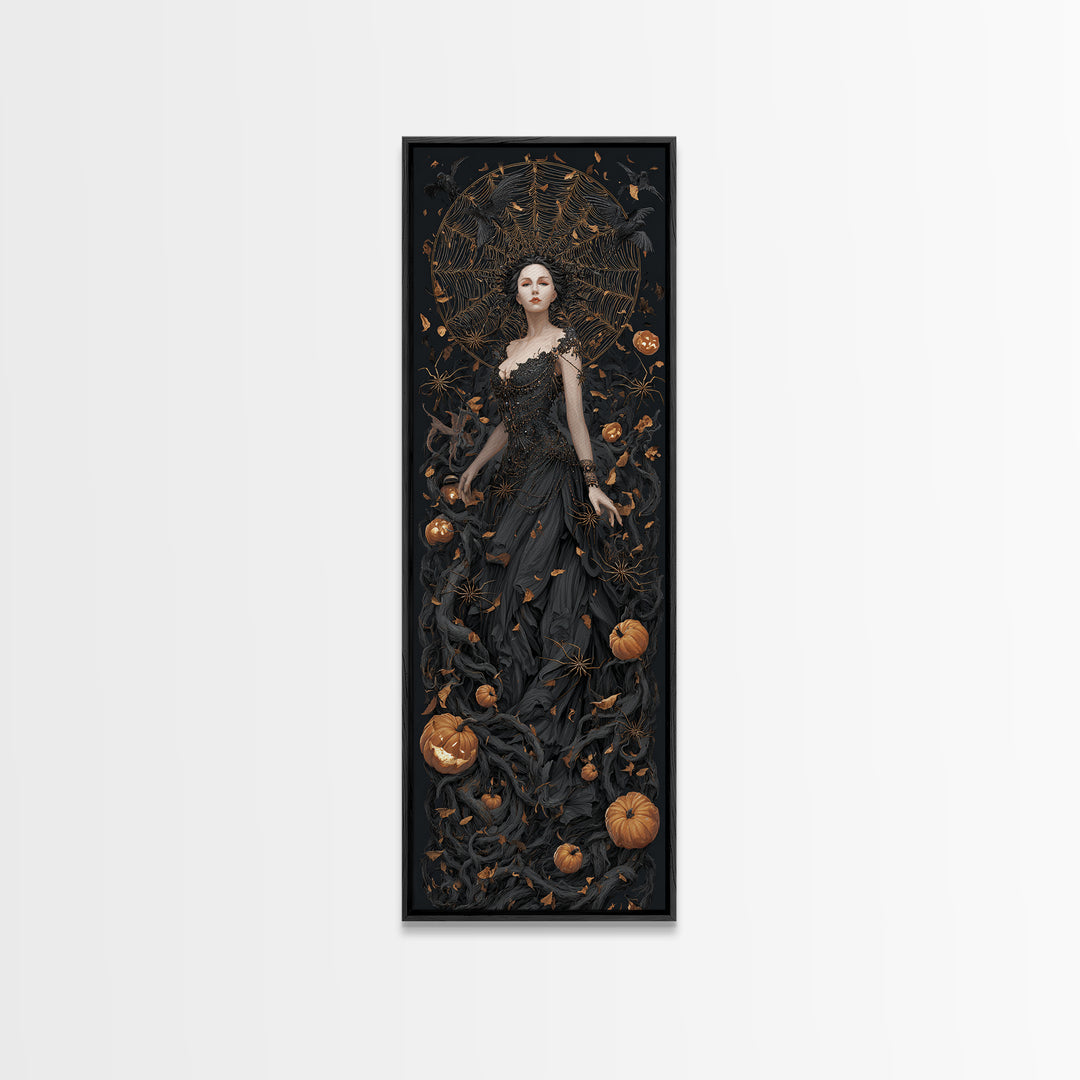 The Spider Queen, Tall Narrow Wall Art, Macabre Wall Art, Framed Canvas Print, Halloween Wall Decor, Gothic Home Decor, Spooky Wall Decor