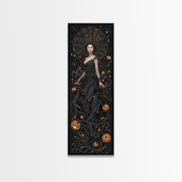 The Spider Queen, Tall Narrow Wall Art, Macabre Wall Art, Framed Canvas Print, Halloween Wall Decor, Gothic Home Decor, Spooky Wall Decor