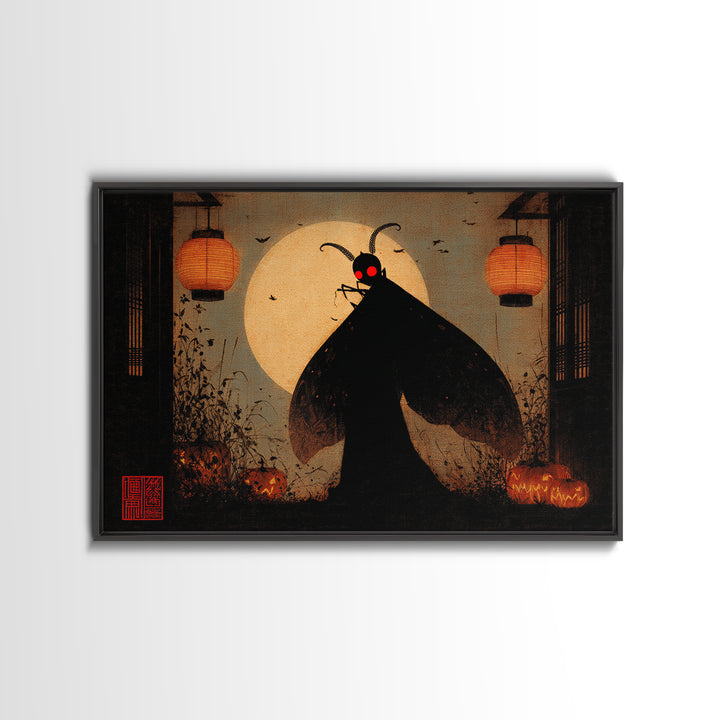 The Red-Eyed Moth Creature, Landscape Wall Art, Macabre Wall Art, Framed Canvas Print, Halloween Wall Decor, Gothic Home Decor