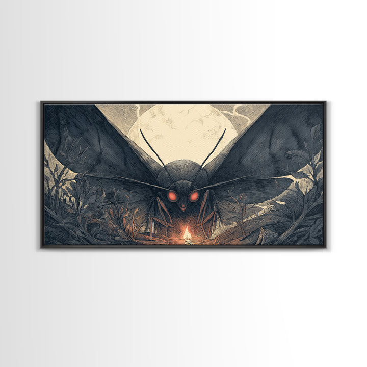 The Red-Eyed Moth Creature, Wide Panoramic Art, Spooky Home Decor, Canvas Print, Halloween Wall Decor, Gothic Home Decor, Macabre Wall Art