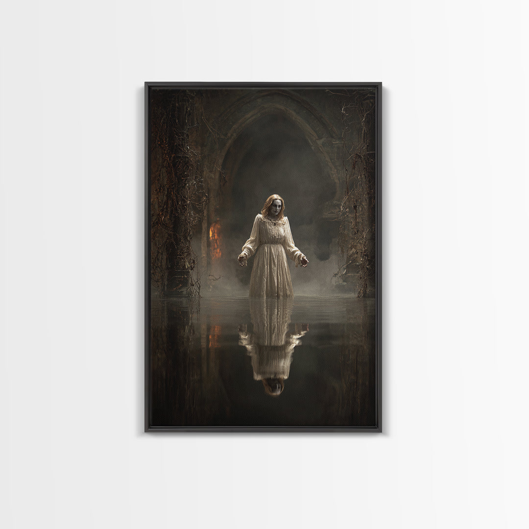 The Lake Phantom, Vertical Wall Art, Spooky Home Decor, Canvas Print, Halloween Wall Decor, Gothic Home Decor, Dark Fantasy Art