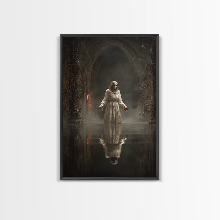 The Lake Phantom, Vertical Wall Art, Spooky Home Decor, Canvas Print, Halloween Wall Decor, Gothic Home Decor, Dark Fantasy Art