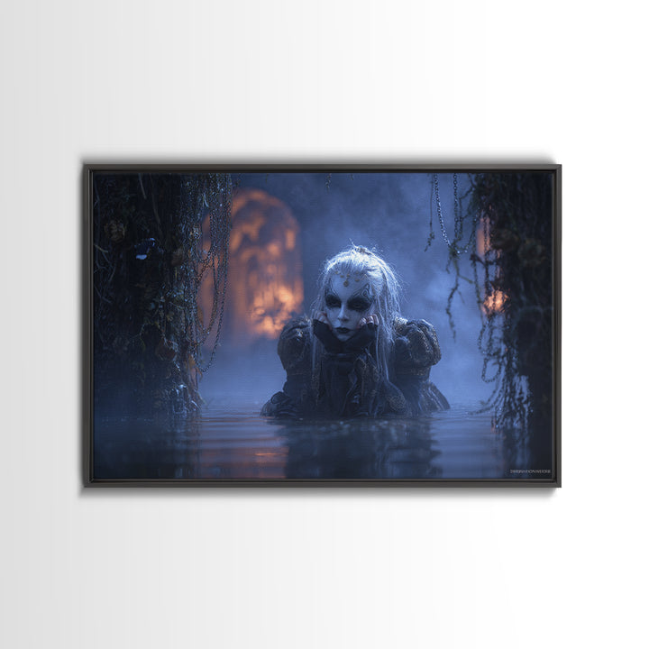 The Lake Phantom, Landscape Wall Art, Macabre Wall Art, Framed Canvas Print, Halloween Wall Decor, Gothic Home Decor, Halloween Wall Art