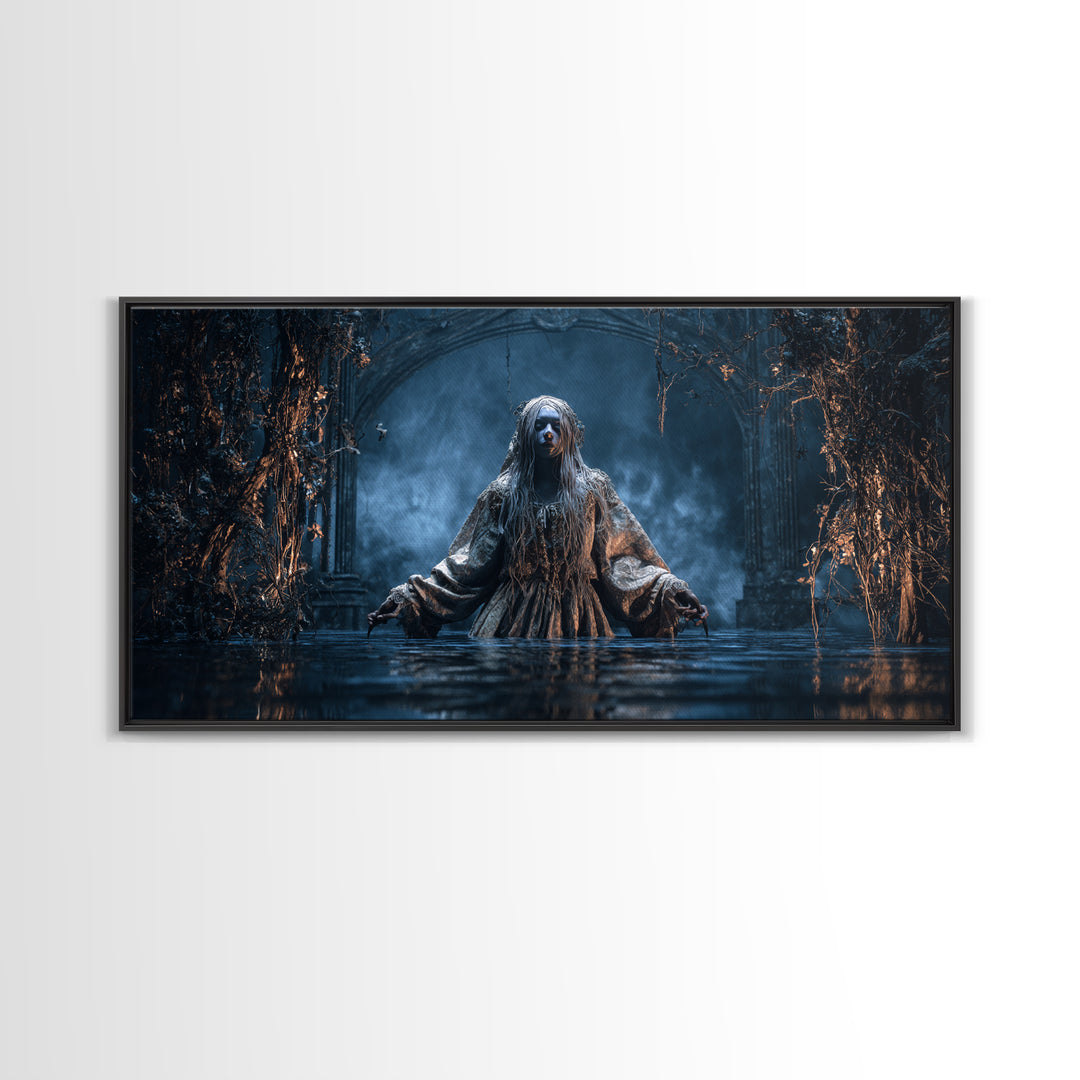 The Lake Phantom, Wide Panoramic Art, Dark Fantasy Wall Art, Canvas Print, Halloween Wall Decor, Gothic Home Decor, Collectible Wall Decor