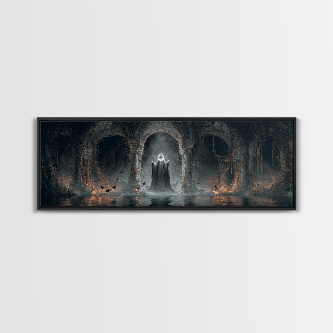The Lake Phantom, Extra Wide Wall Art, Gothic Horror Wall Art, Framed Canvas Print, Halloween Wall Decor, Gothic Home Decor
