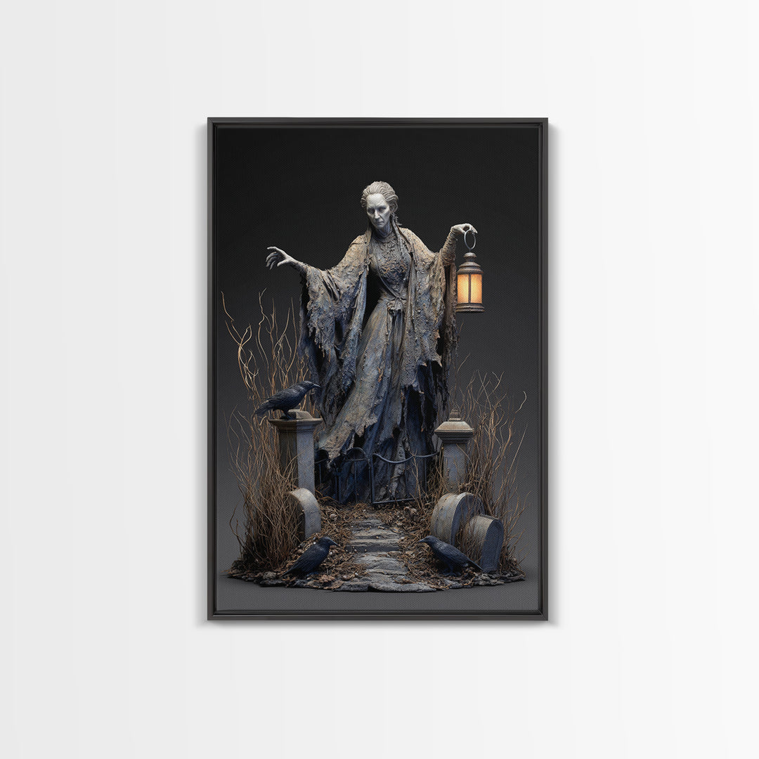 The Salt-Marsh Witch, Vertical Wall Art, Gothic Horror Wall Art, Framed Canvas Print, Halloween Wall Decor, Gothic Home Decor