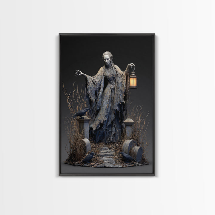 The Salt-Marsh Witch, Vertical Wall Art, Gothic Horror Wall Art, Framed Canvas Print, Halloween Wall Decor, Gothic Home Decor