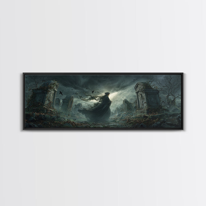 The Stone-Circle Spirit, Extra Wide Wall Art, Macabre Wall Art, Framed Canvas Print, Halloween Wall Decor, Gothic Home Decor