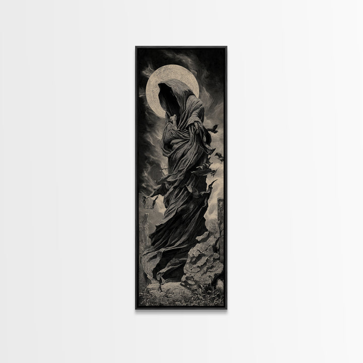 The Stone-Circle Spirit, Tall Narrow Wall Art, Haunted Gothic Art, Framed Canvas Print, Halloween Wall Decor, Gothic Home Decor