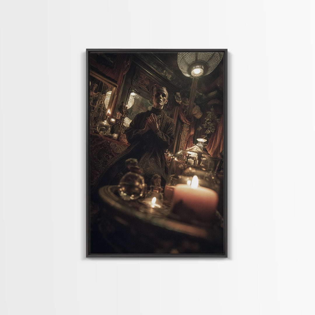 The Cave Oracle, Vertical Wall Art, Macabre Wall Art, Framed Canvas Print, Halloween Wall Decor, Gothic Home Decor, Spooky Wall Decor