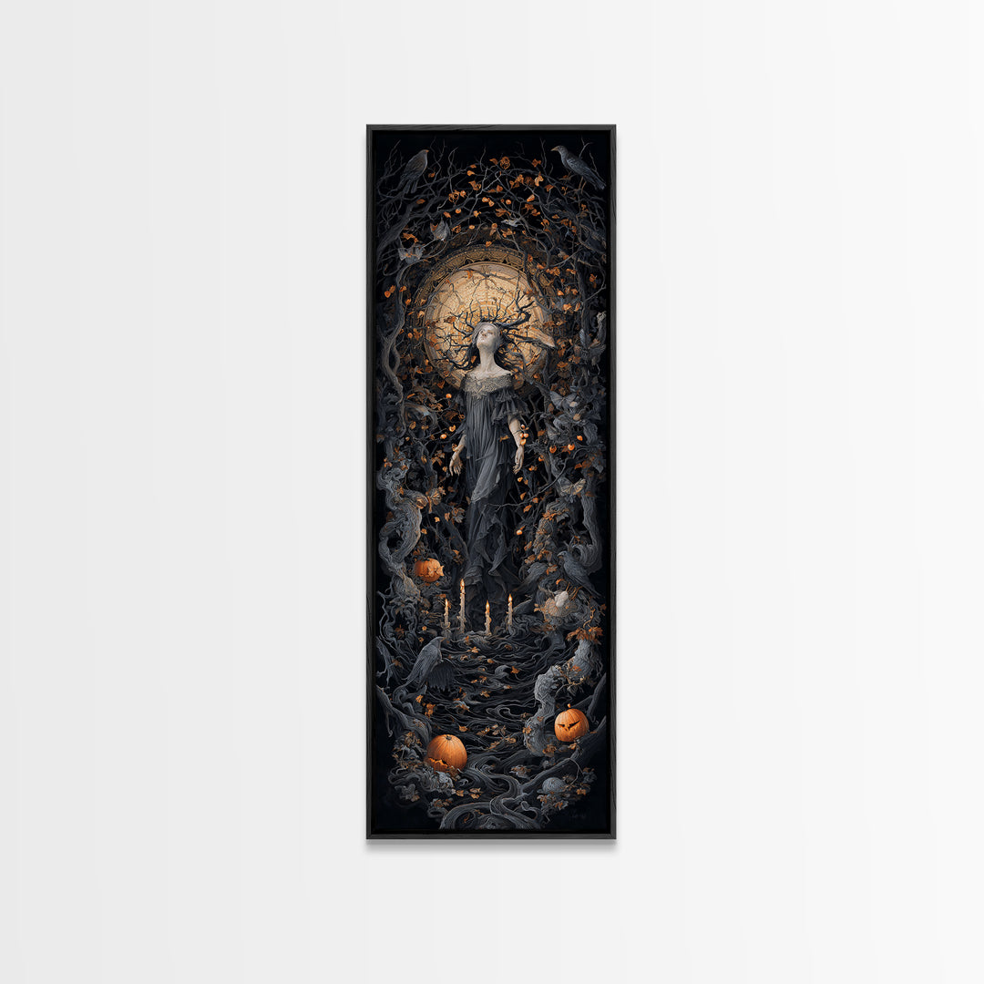 The Orchard Hag, Tall Narrow Wall Art, Macabre Wall Art, Framed Canvas Print, Halloween Wall Decor, Gothic Home Decor, Spooky Wall Decor