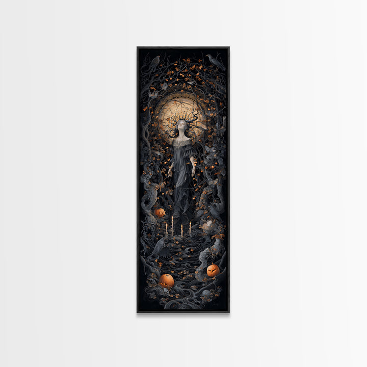 The Orchard Hag, Tall Narrow Wall Art, Macabre Wall Art, Framed Canvas Print, Halloween Wall Decor, Gothic Home Decor, Spooky Wall Decor