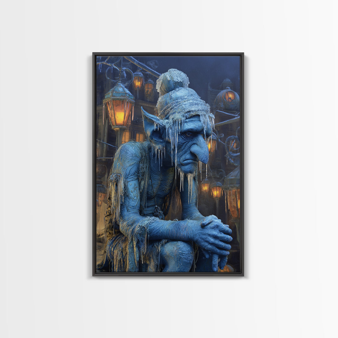 The Frost Goblin, Vertical Wall Art, Gothic Horror Wall Art, Framed Canvas Print, Halloween Wall Decor, Gothic Home Decor