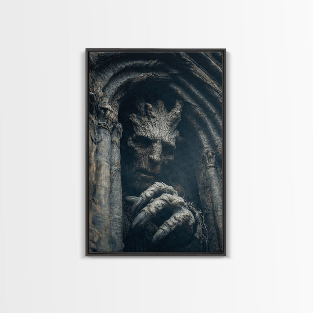 The Hollow-Tree Monster, Vertical Wall Art, Spooky Home Decor, Canvas Print, Halloween Wall Decor, Gothic Home Decor, Macabre Wall Art