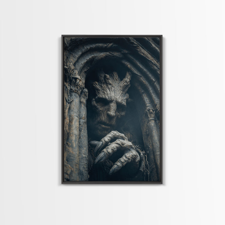 The Hollow-Tree Monster, Vertical Wall Art, Spooky Home Decor, Canvas Print, Halloween Wall Decor, Gothic Home Decor, Macabre Wall Art